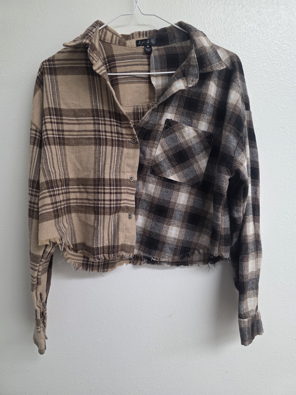 J for Justify Two-Tone Brown Plaid Button-Down Shirt Jacket (0735)